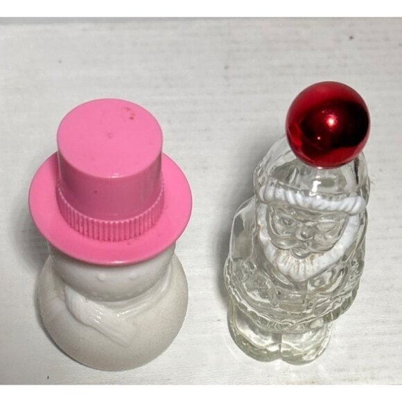 Avon Bottles Snowman Pink Hat Milk Glass & Santa Claus Clear Glass Container Set - Picture 2 of 7